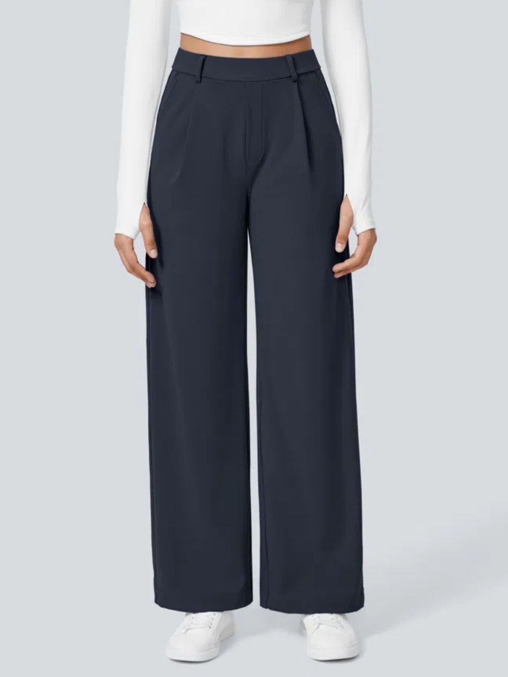 HALARA Flex™ DayStretch High Waisted Pocket Straight Leg Work Pants in Navy Blue
